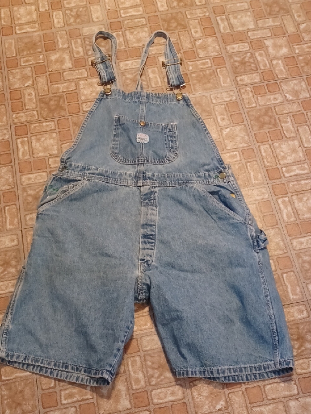 Vintage Light Wash Denim Short Overalls with Front Bib Pocket Pointer Brand